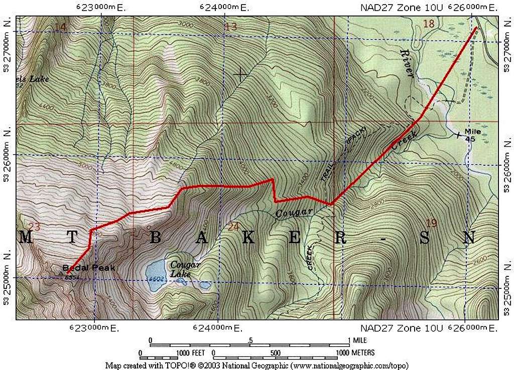 Route map for Bedal Peak