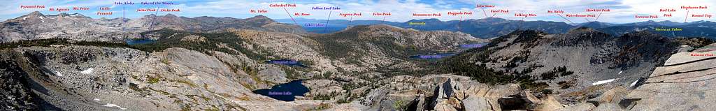 250 deg. annotated panorama from Ralston Peak