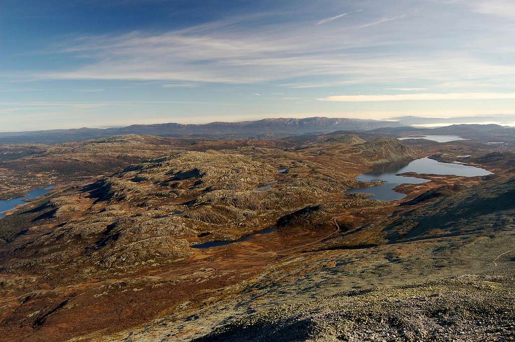 View east from summit of Gaustatoppen to Heddersvatn lake