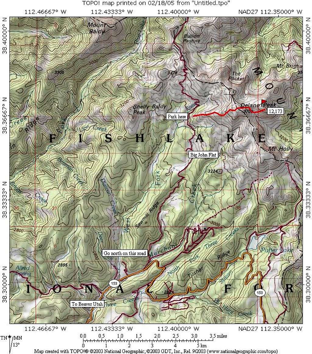 Delano Peak map