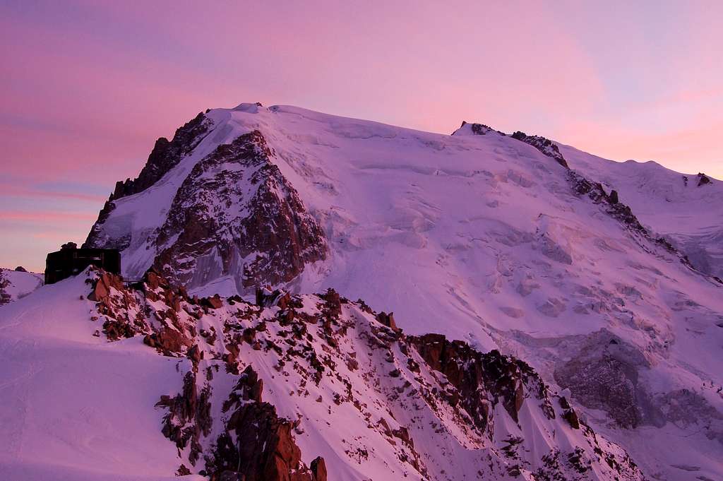 Sunset over Mont Blanc du Tacul from the Abri Simond bivi hut