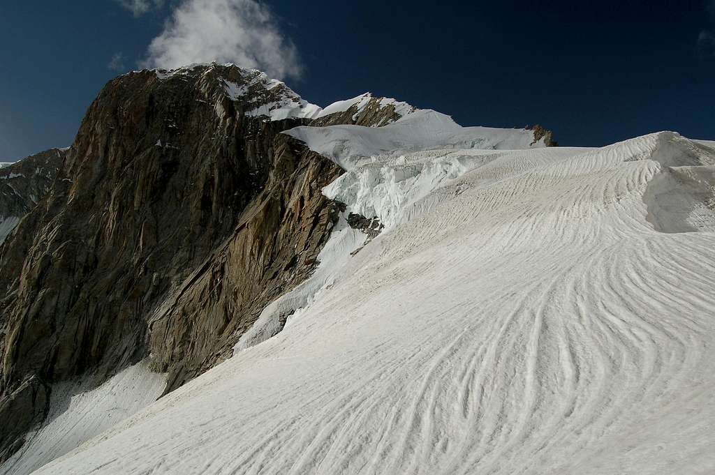 Ridge leading to Khani Basa Sar's summit from the SE col at 5600m