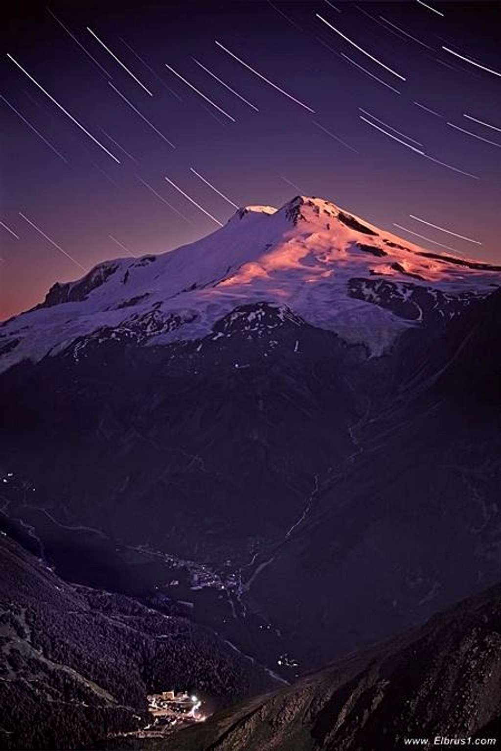 Elbrus with a stars with Cheget in a light...