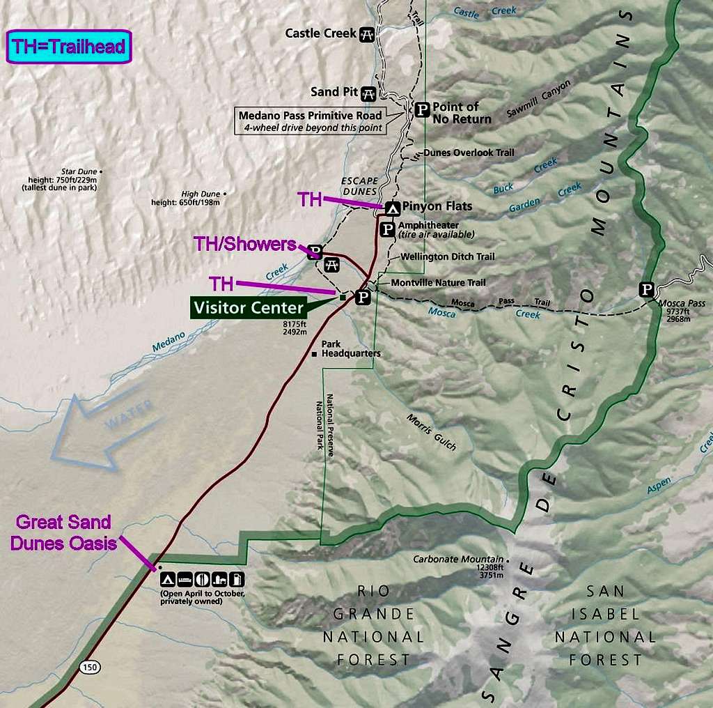 Great Sand Dunes National Park and Preserve NPS Map (Annotated Extract)