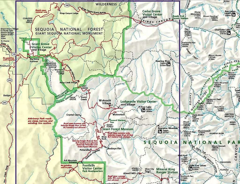 Redwood Canyon, NPS Park Map Extract