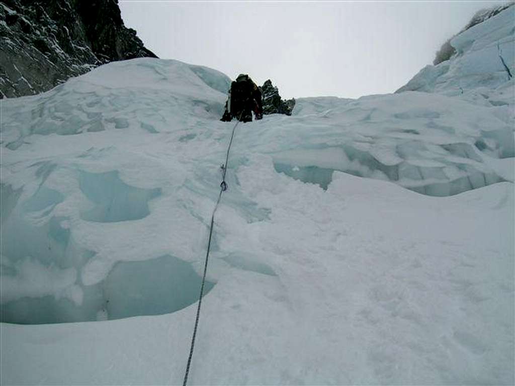 Leading up the ice cliff