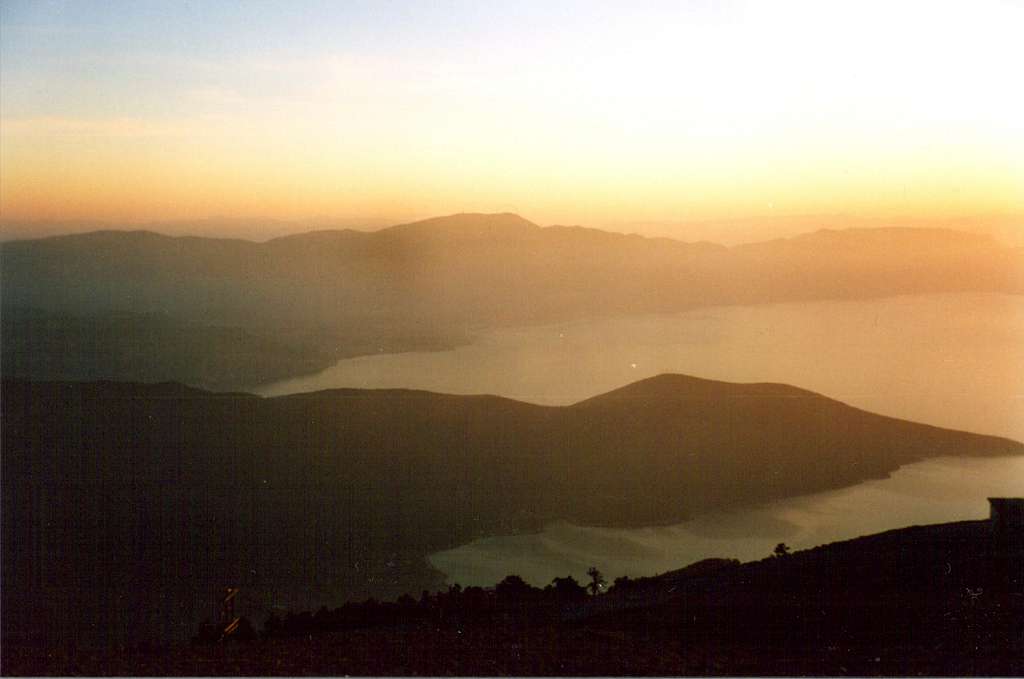 Sunset from the top of the mountain.Mt Gerania(1369m) can be seen in the background