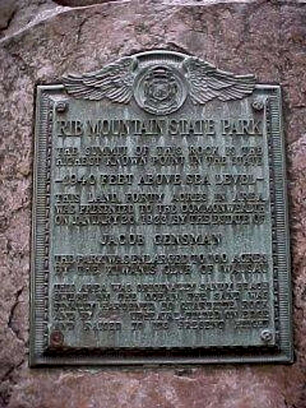 Rib Mountain summit plaque