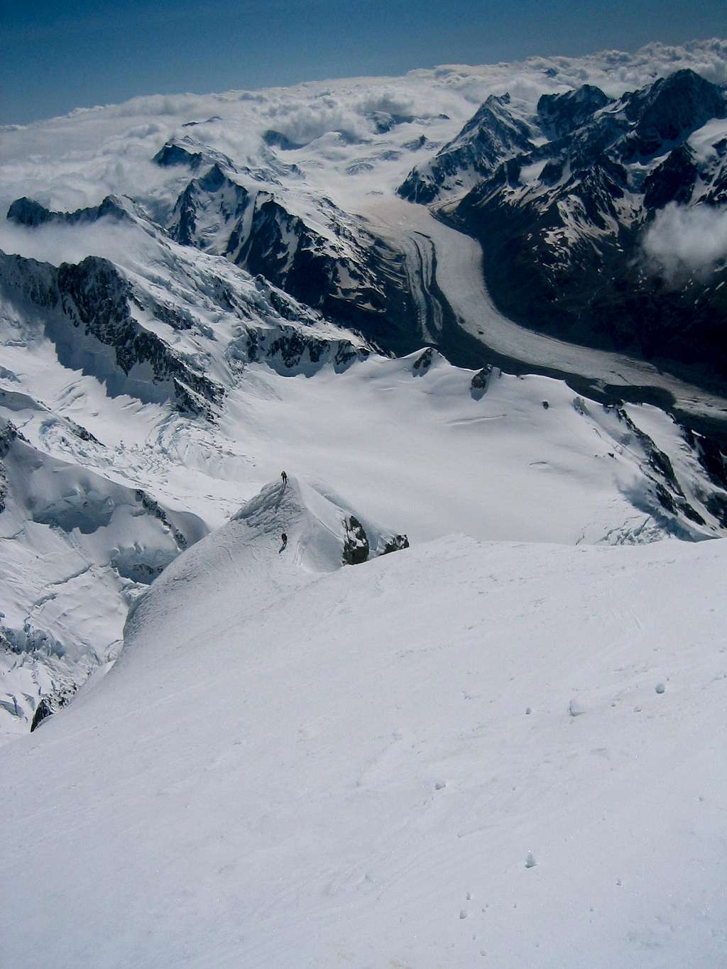 Two climbers below the summit of Mt. Cook