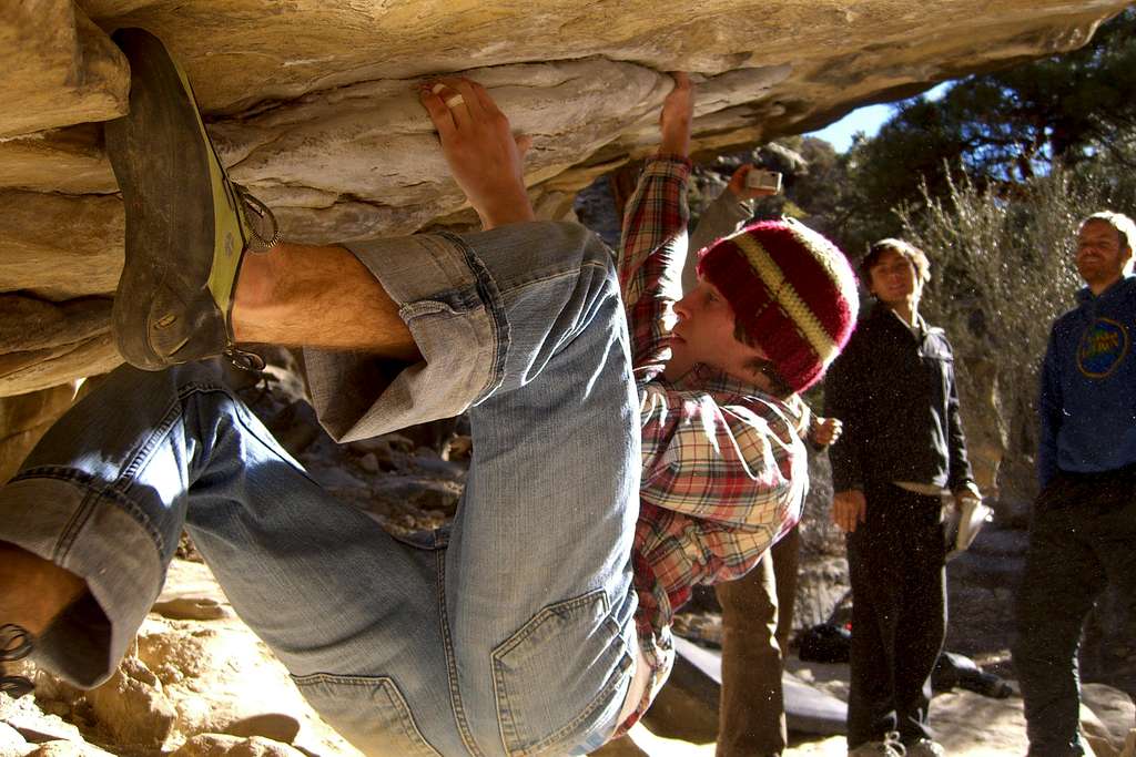 Dr. Mafesto on an Overhang Boulder