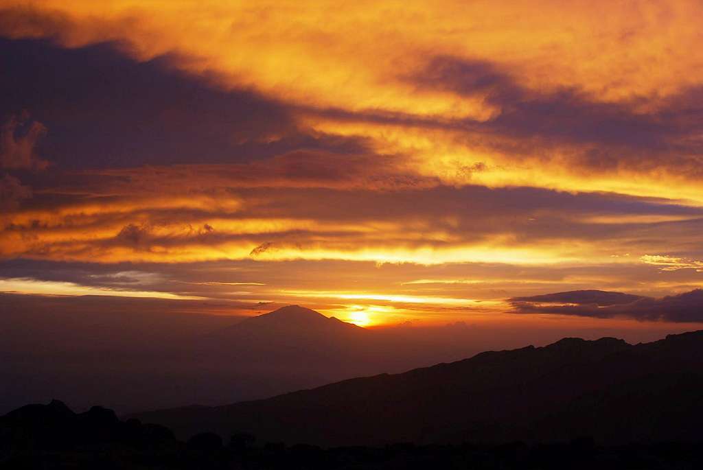 Sunset behind Mt Meru