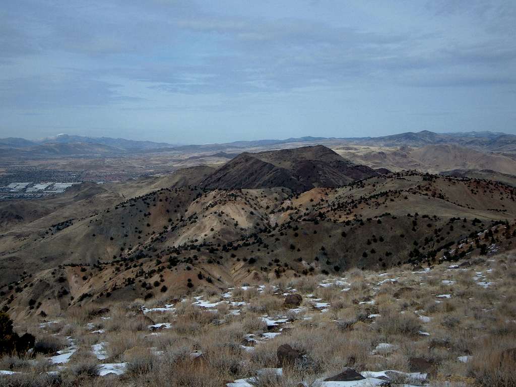 View from the summit to the colorful hills