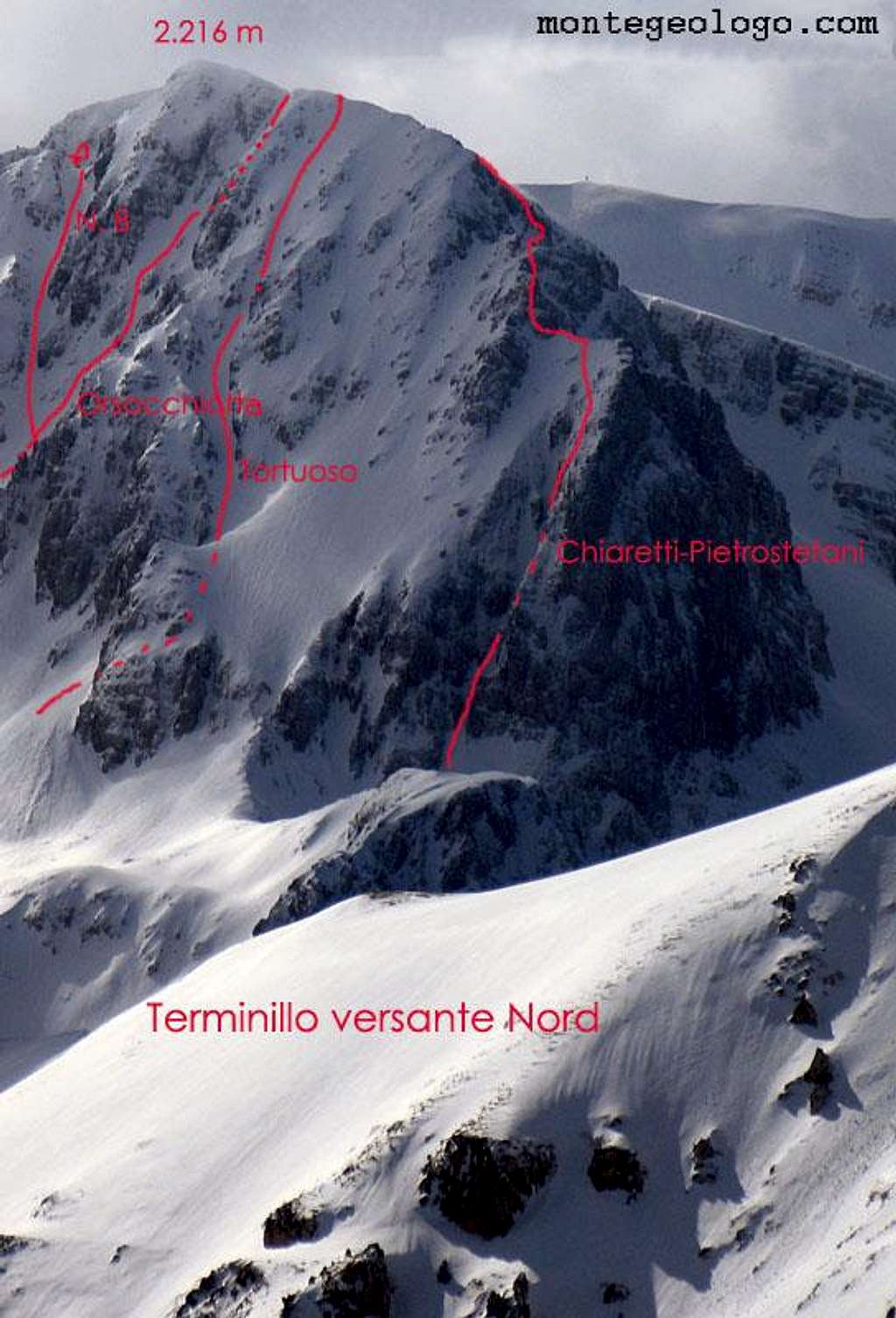 Terminillo NE side 3, the routes