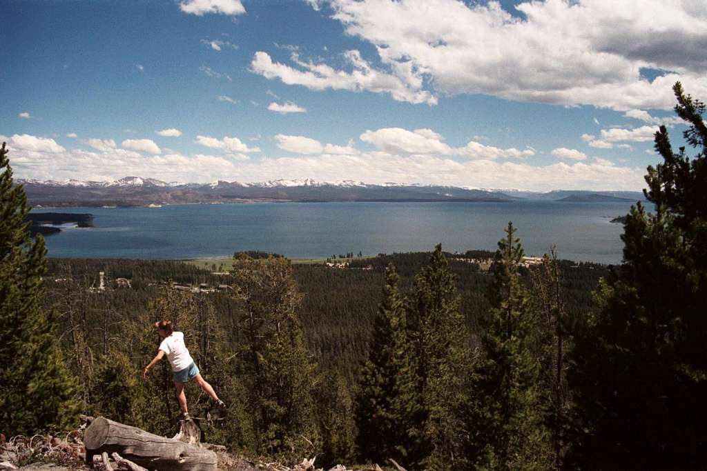 Kim balancing above Lake