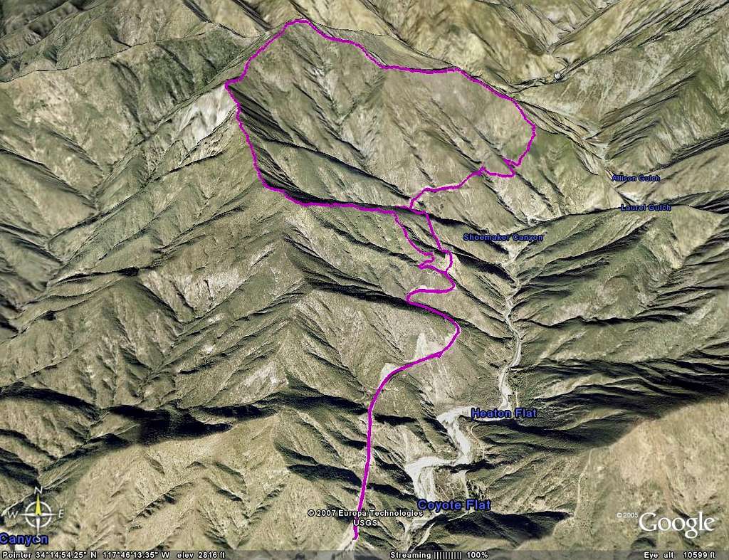 Google Earth Image of Rattlesnake Peak Hike