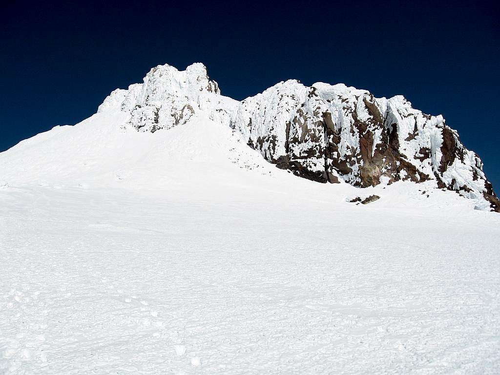 True summit of Mt. Shasta as seen from summit plateau