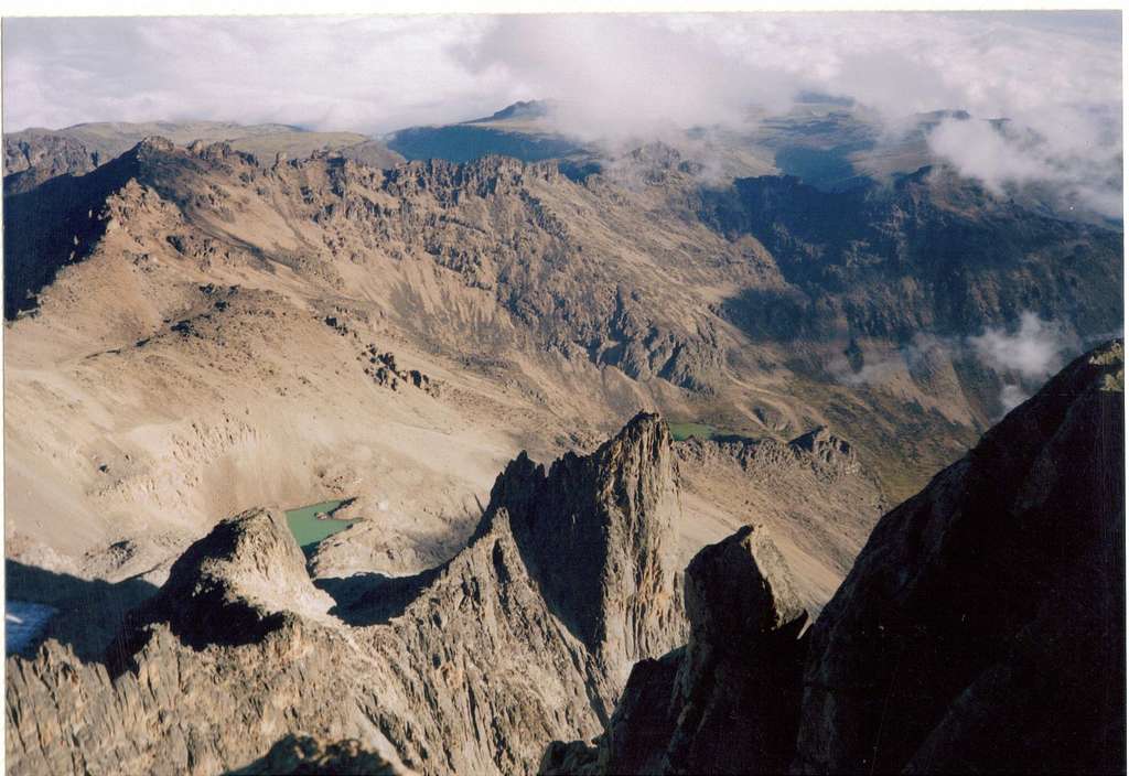 View from Batian summit to Hausburg Col