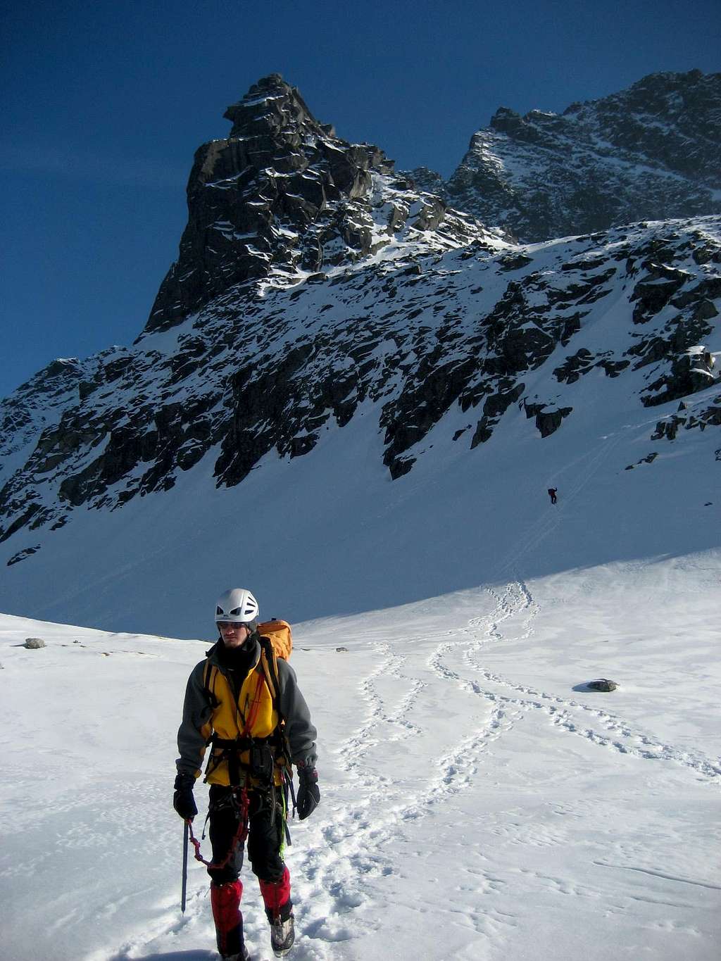 Descend after summiting Mnich