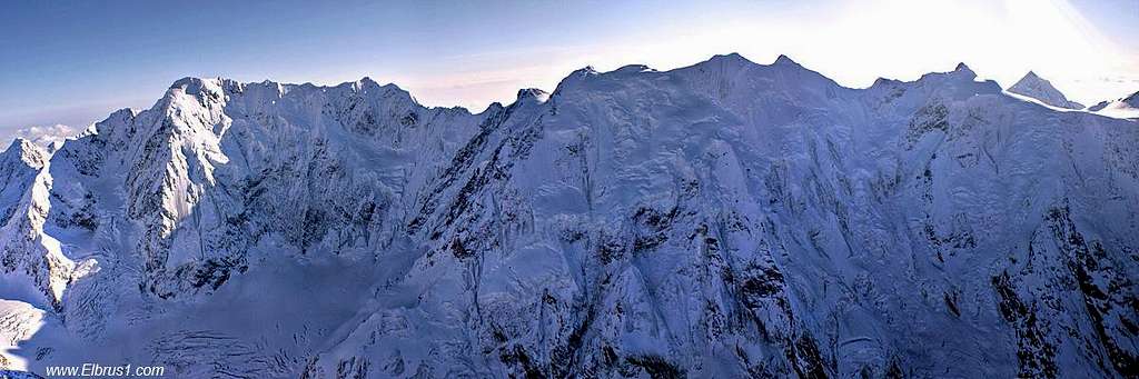 Bezengi wall panorama, as seen from rescue helicopter from 5000 m