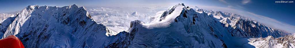 Full Panorama of Bezengi wall, as seen from rescue helicopter from 5000 m