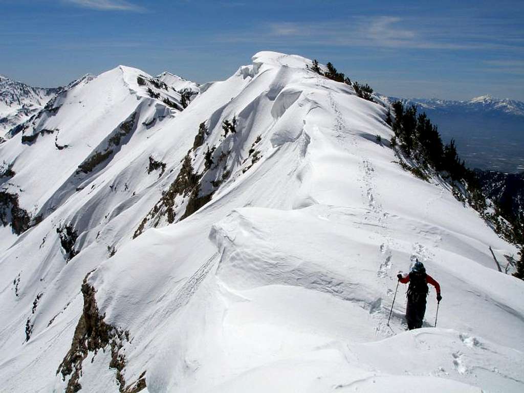 Traversing the summit ridge