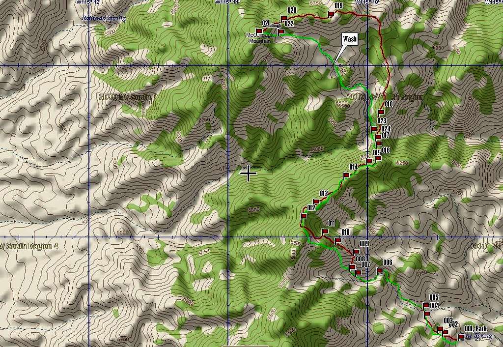GPS Trace for McCullough Mountain from Pine Spring