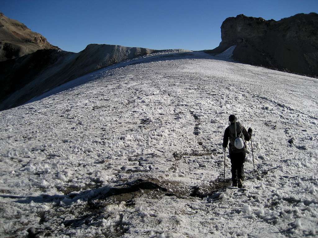 Debbie crosses the Belly Glacier