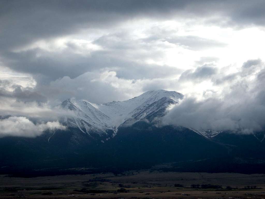 Mount Princeton shows itself through the clouds