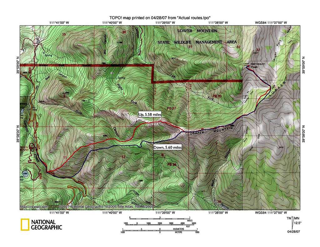Route from Maple Lake to Santaquin Peak