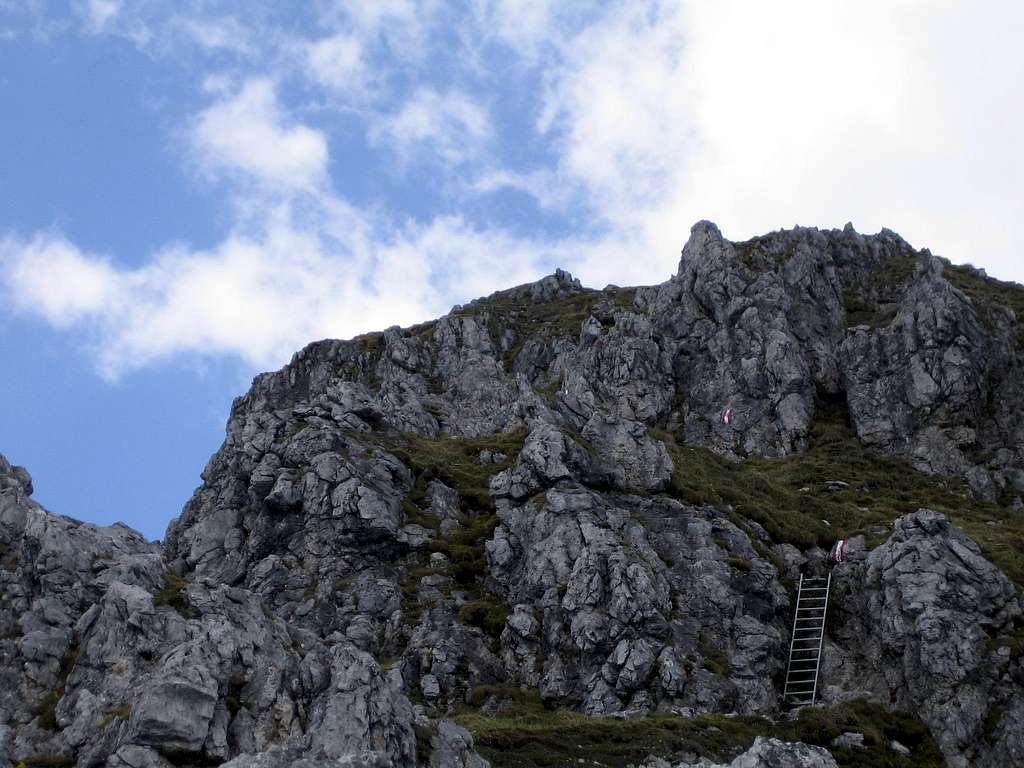 Exposed ladder near to the summit