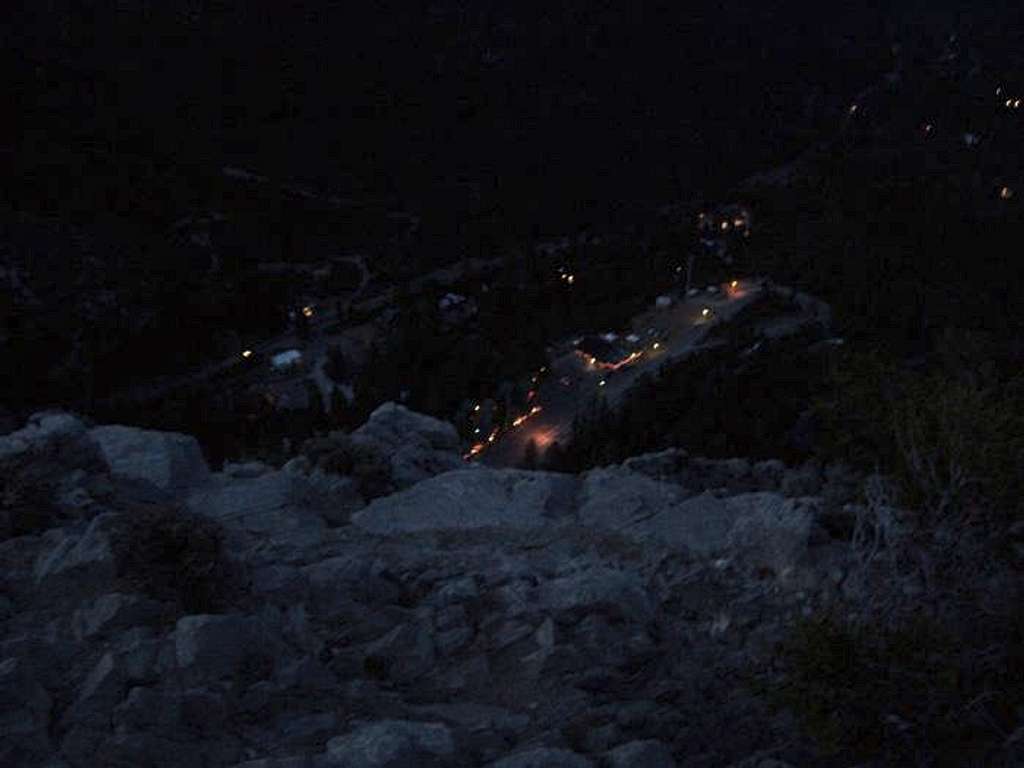 View of the lodge at night from the top