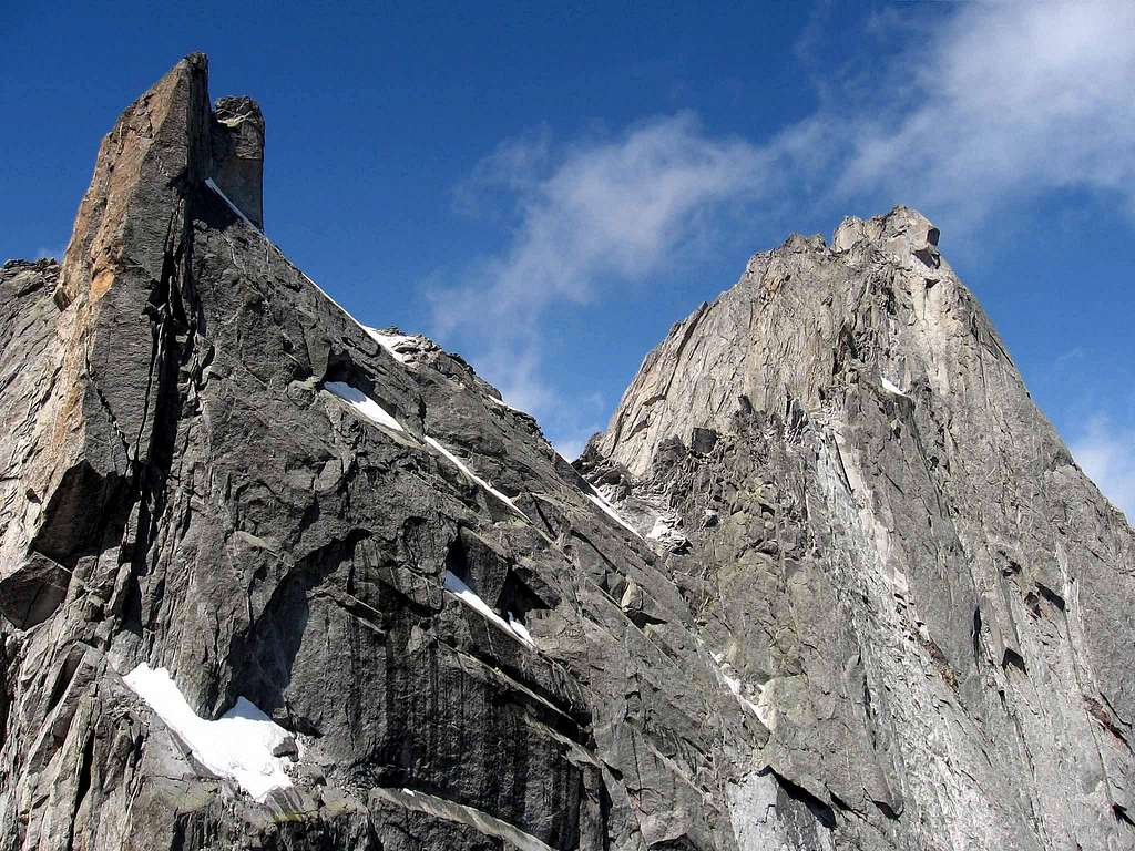 Punte Sertori(left) and Pizzo Badile(right).The bivouac 