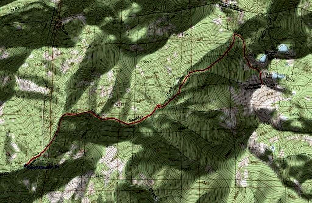 3D Topo of Route to Piquett Mountain