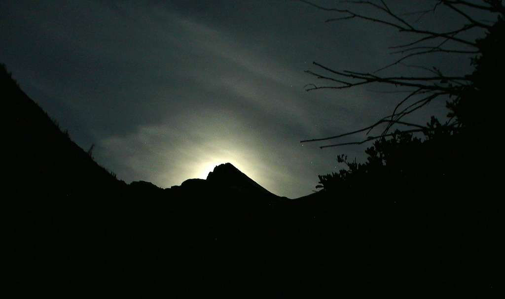 Second Summit silhouetted against the full Moon