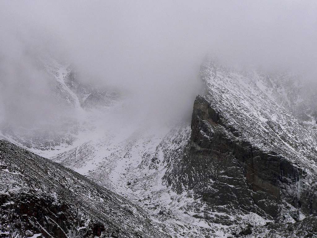 Cloudy and snowy gully