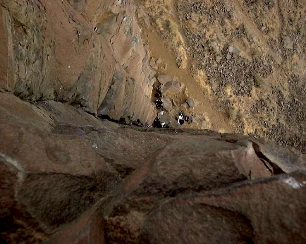 Looking down at a climber...