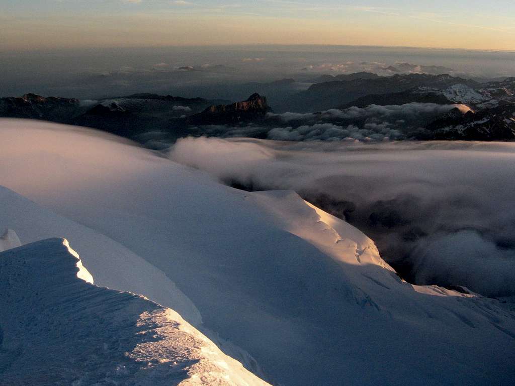 Sunrise from just below Mt Blanc summit