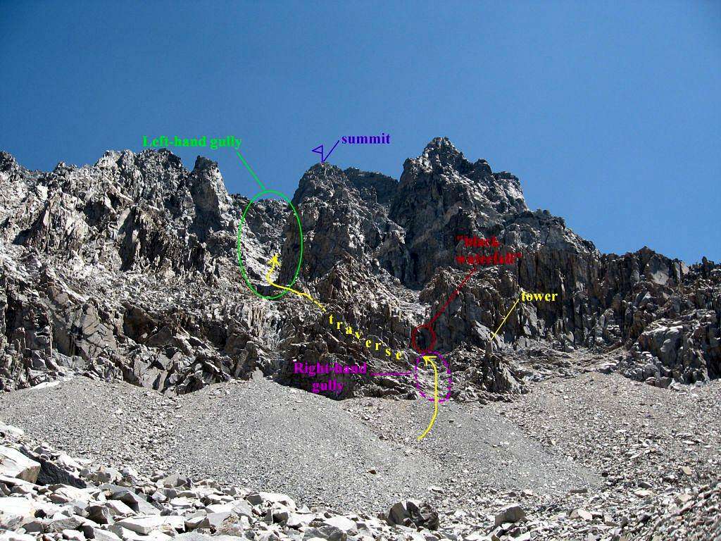 Black Kaweah SW face/gully route overlay