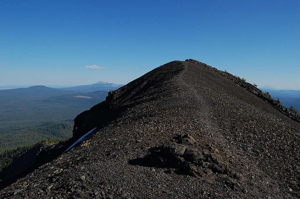 Looking south from Mt. Bailey summit ridge. Mt. Scott on the left, Mt. McLoughlin on the right