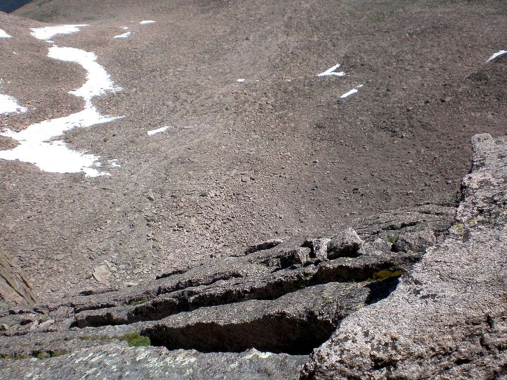 looking down the crux pitch