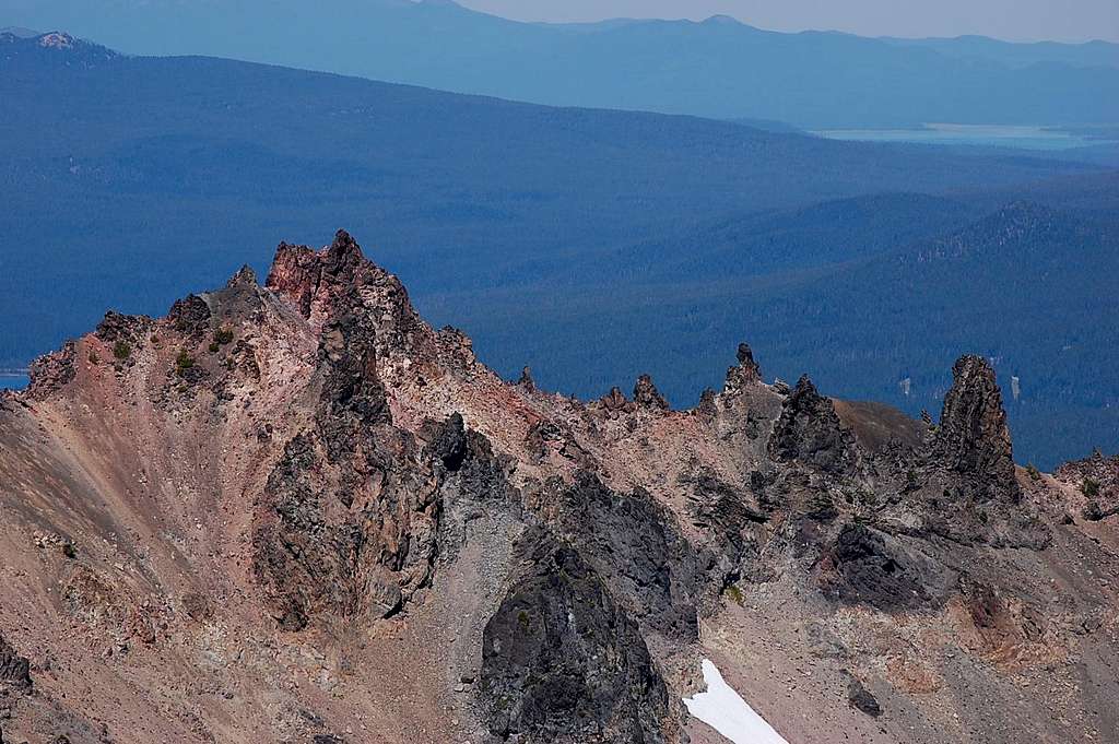 The NE summit and pinnacles of the NE ridge from the summit