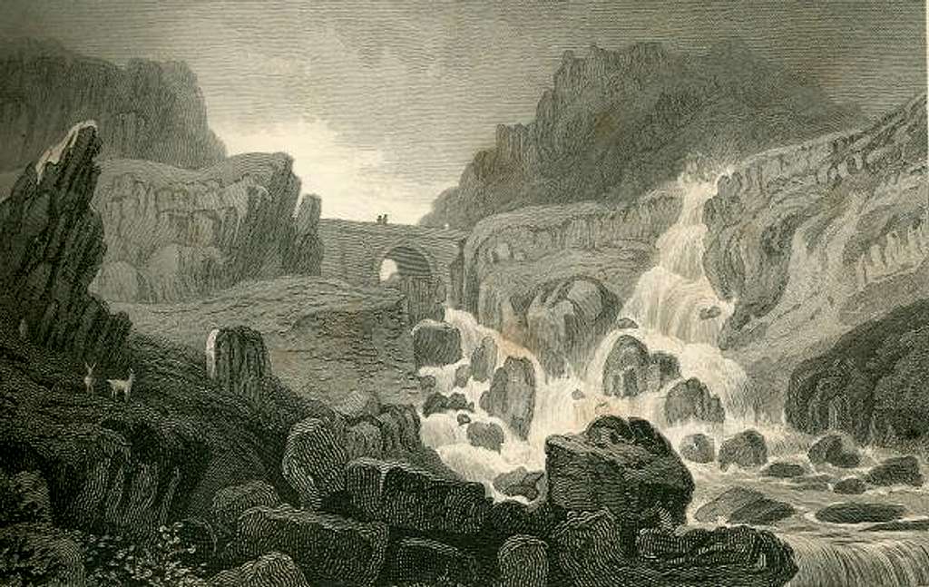 Engraving of the Fall of the Ogwen circa 1830