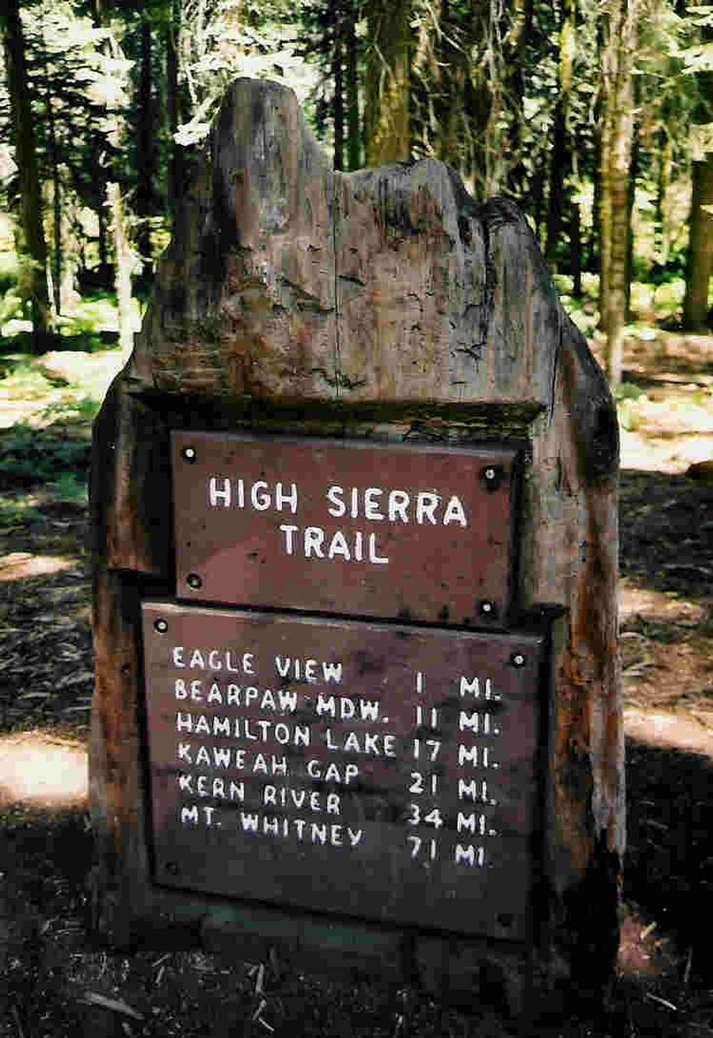 High Sierra Trail Sign - Crescent Meadow