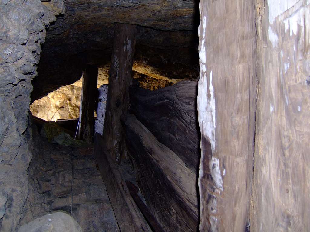 some old wood in a mine shaft