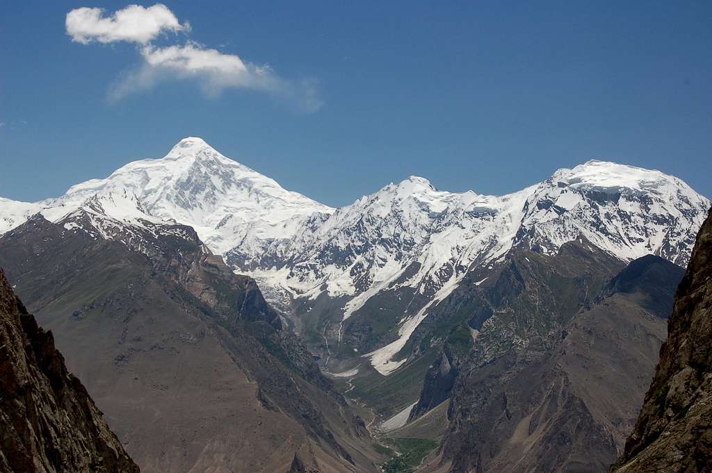 Diran Peak (7266m), Pheker Peak (5465m) and Mirshikar (5445m) from Ultar Meadow