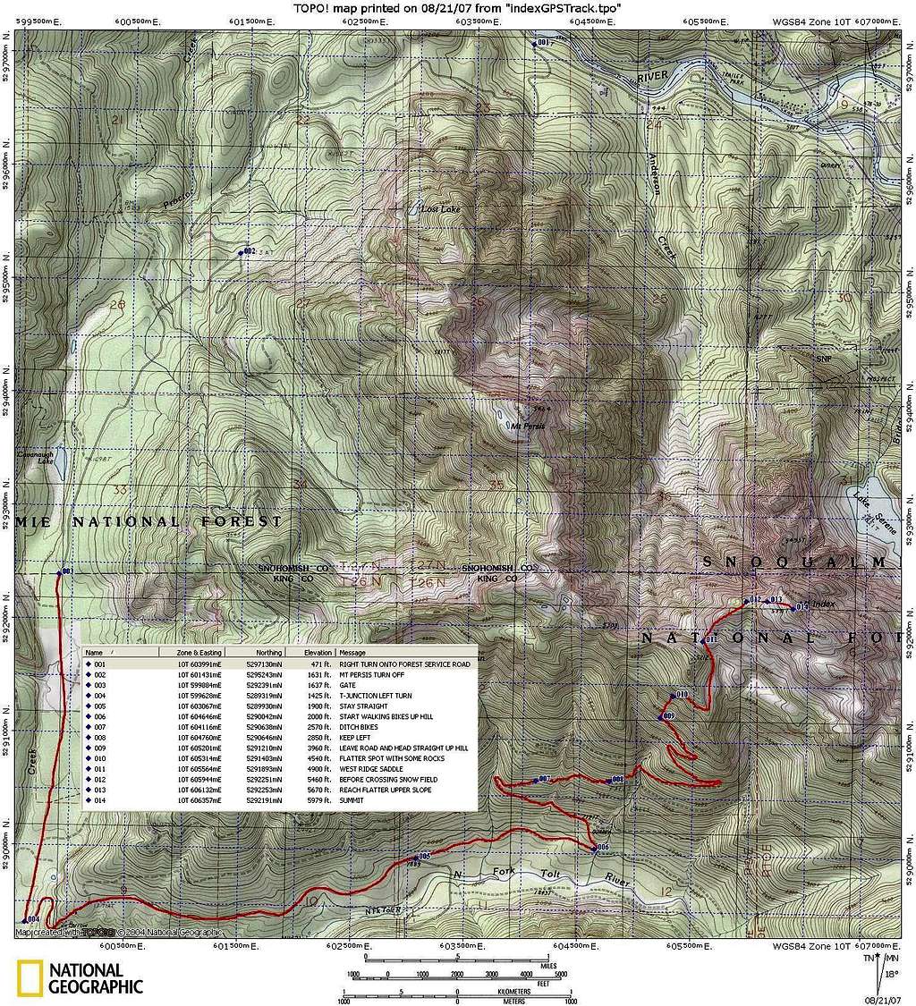 Index West Ridge topo map