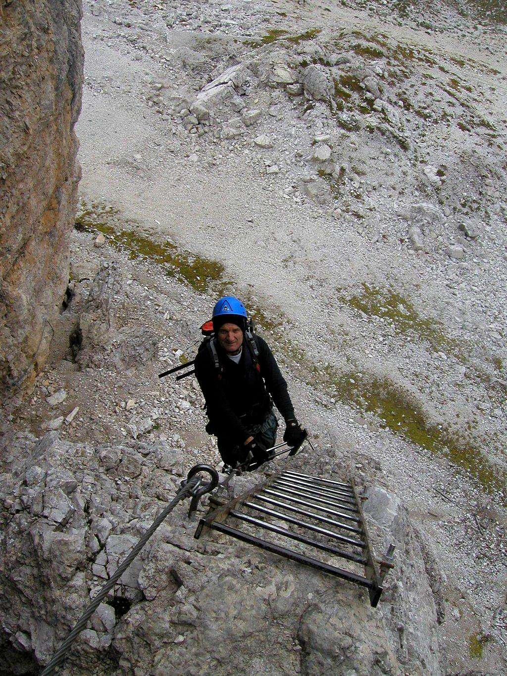 On the ladders to Toblinger Knoten / Torre di Toblin, 2617m.