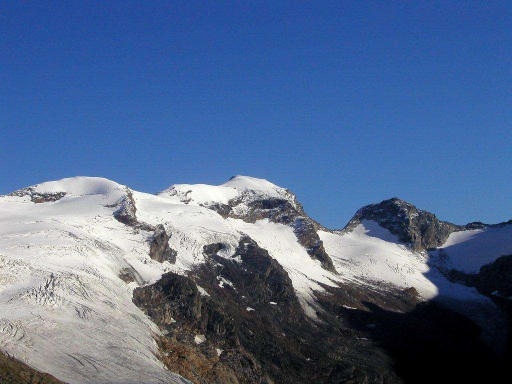 From the left: Mittlerer Maurerkeeskopf, 3281m, the highest one Hinterer Maurerkeeskopf, 3313m and Kleiner Maurerkeeskopf, 3205m.