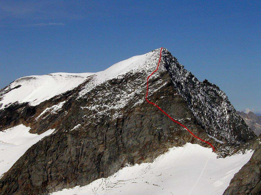 The scheme of route over the east face.