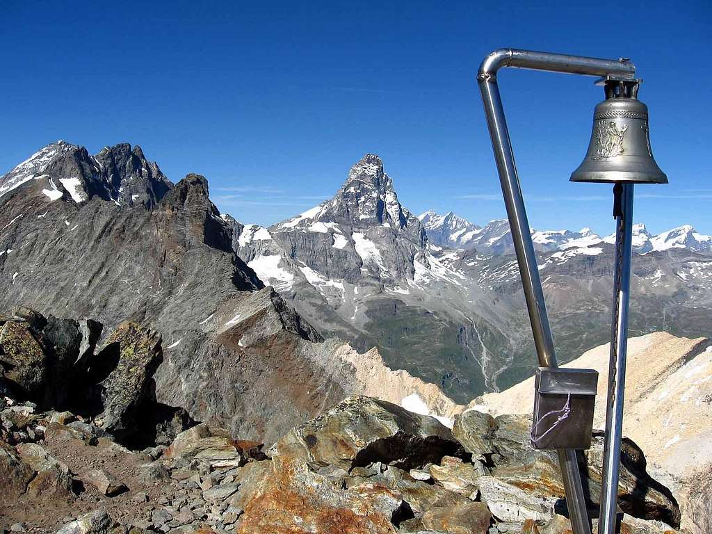 The bell on the top.Matterhorn in the background.